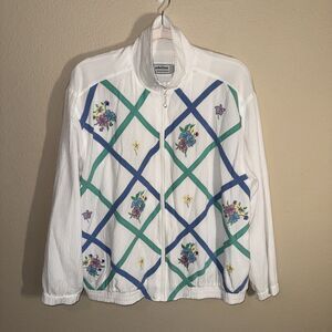 Alfred Dunner Women’s Full Zip Sweatshirt White Floral